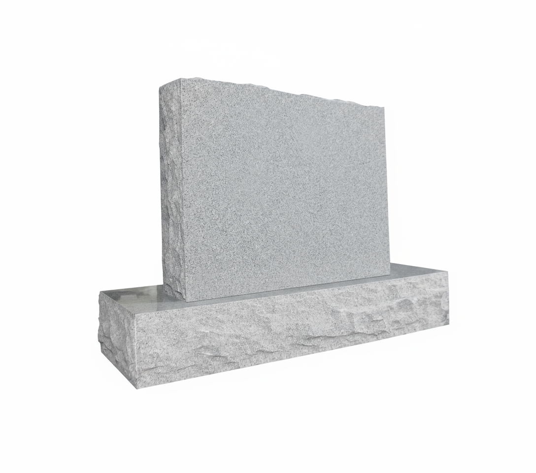 A blank, light grey upright granite memorial with natural rock-pitched edges on both the tablet and its base. The smooth, polished face of the tablet offers a clean canvas for personalized engraving, while the rough edges provide a traditional, robust aesthetic, ideal for lasting tribute.