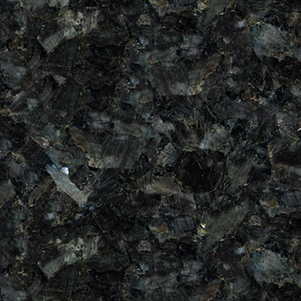 A close-up image of Blue Pearl granite, showcasing its dark background interspersed with sparkling blue, grey, and black iridescent mineral flakes. This natural stone texture is often used for memorial artwork and building materials.