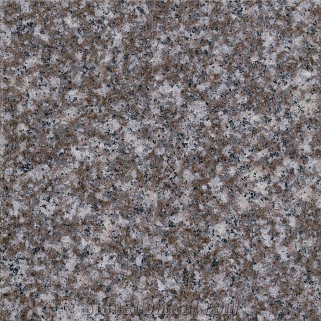 A detailed close-up of a red granite surface, showcasing its natural speckled texture with shades of reddish-brown, gray, black, and white. This image represents the typical material used for durable and dignified memorial artwork.