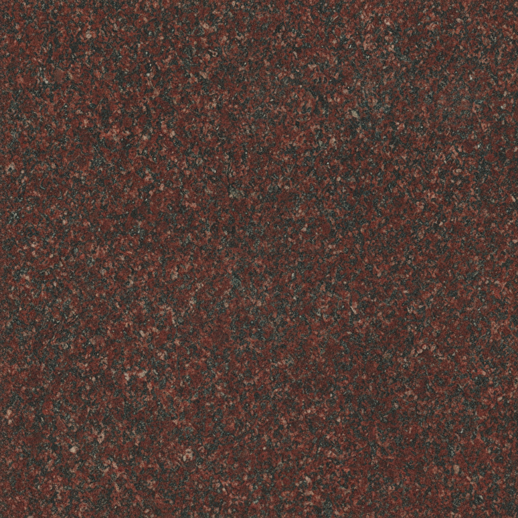A detailed close-up of a seamless red granite texture, featuring a granular pattern of dark red, black, and grey specks. This natural stone material provides a robust and elegant aesthetic suitable for memorial products.